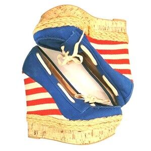 Patriotic Stripe July 4th SKY HIGH PinUp Platform Nautical Wedge Heel shoe 10 M
